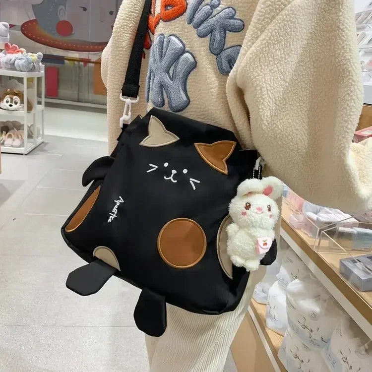 Cute Cat Crossbody Bag Kawaii Nylon Messenger Large Capacity Shoulder Bag for Teen Girls