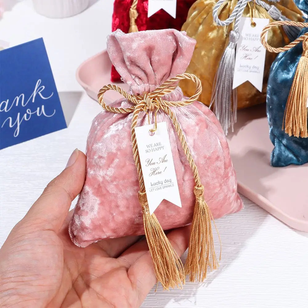 Fashion Velvet Candy Box Gift Bags Portable Velvet Cloth Drawstring Tassel Pocket Wedding Party Candy Pouches