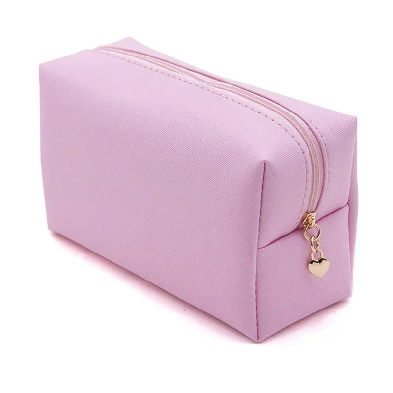 Waterproof PU Women Cosmetic Bag Cute Solid Color Travel Makeup Bags Woman Portable Make Up Toiletry Storage Bag Organizer Box