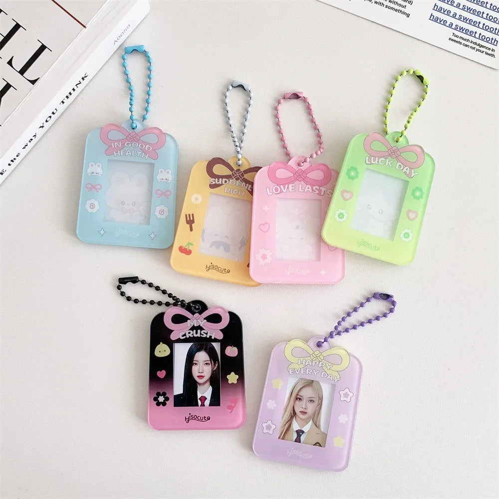 1PC Cartoon Bow Acrylic Hard Card Holder Kawaii Frame 1 inch Photo Card Holder Keychain Card Protctive Case