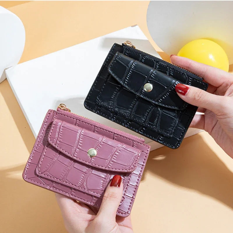 Women Slim Business Card Holder Wallet Men Mini Wallets Zipper Card Money Holders Vintage Short Wallet Female Thin Small Purse