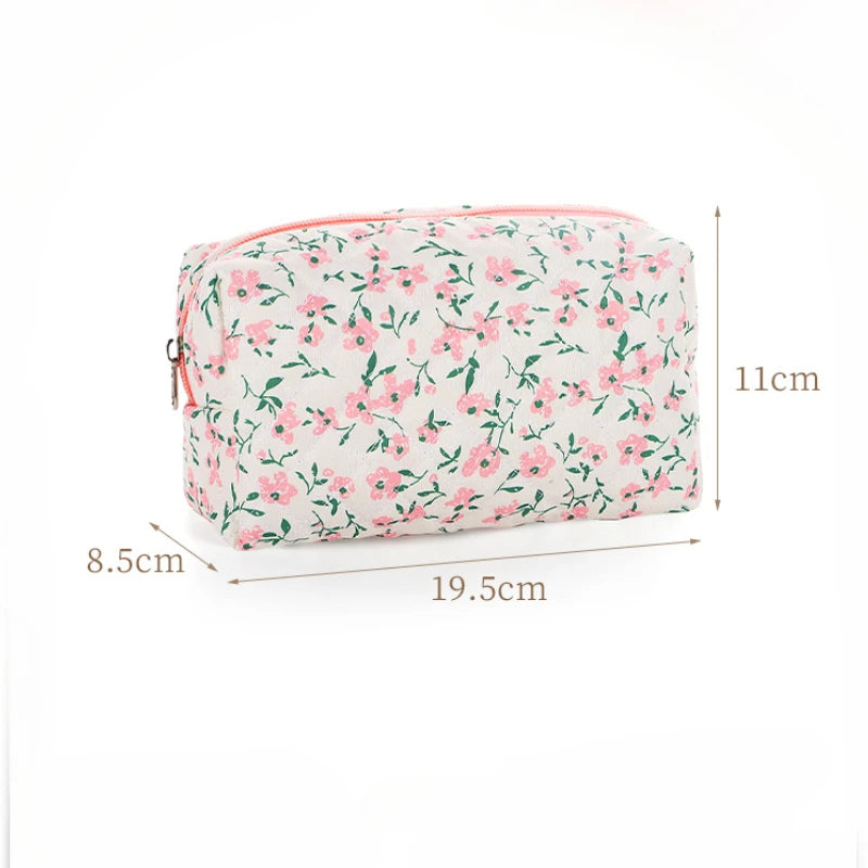 Small Fresh Floral Cosmetic Bags Pink Flower Storage Make Up Bags for Women Lady with Zipper Travel Organizer Makeup Bag Case