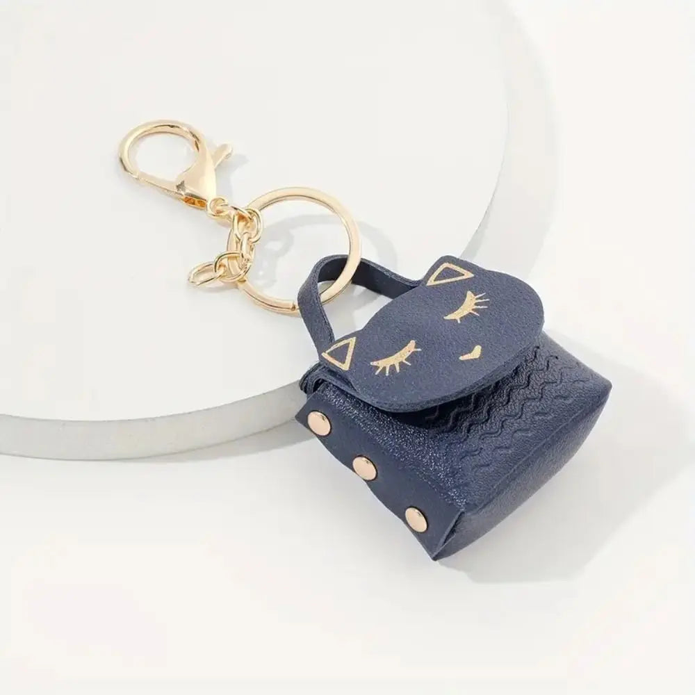 New Womens Cute Cat PU Leather Coin Purse Wallet Keychain Small Coin Pouch Key Ring Fashionable Bag Pendant