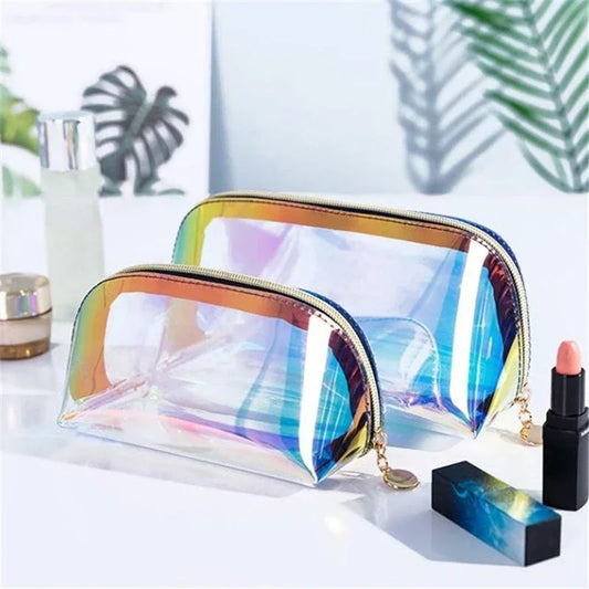 Laser Color Transparent Cosmetic Bag PVC Toiletry Makeup Bag Organizer Female Girls Waterproof Zipper Make Up Beauty Case