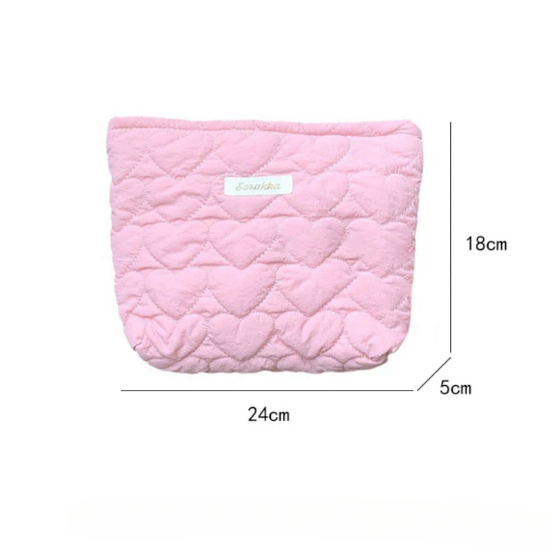 Women Girls Cute Makeup Bag Cotton Cosmetic Bag with Zipper Pouch Simple Portable Large Capacity Storage Bag Fashion Clutch