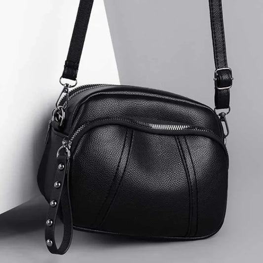 Solid Color Fashionable Rivet Zipper Women's Mobile Phone Bag Simple Soft Leather Shoulder Crossbody Small Square Bag Handbag