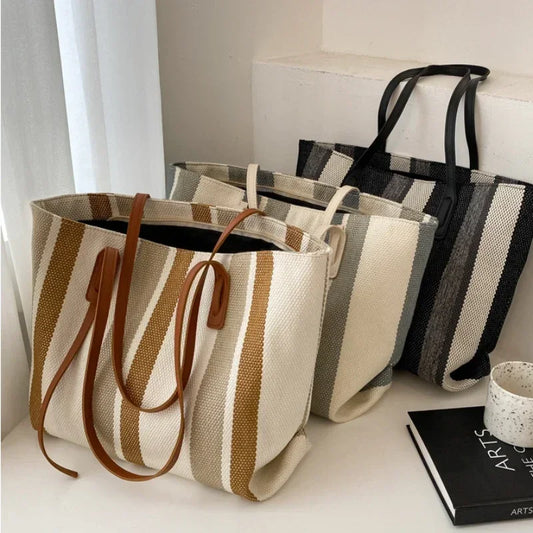 Raffia Stripe Designer Shoulder Crossbody Tote Bag