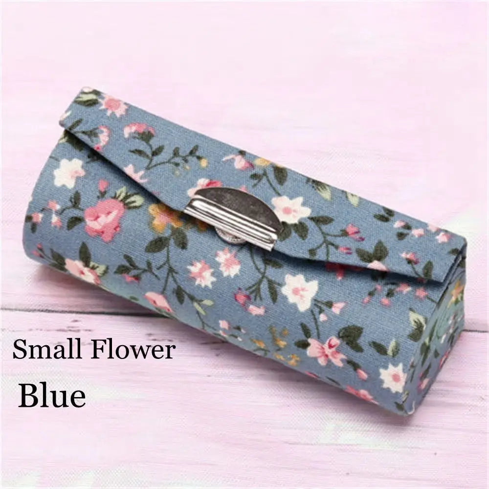 Flower Design Lipstick Case Embroidered Lip Gloss Box Mini Mirror Jewelry Holder Makeup Storage Gift