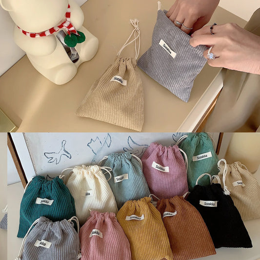 1pc Solid Color Corduroy Drawstring Cosmetic Bags Christmas Gift Package Storage Bag High Quality Lipstick Candy Organizer Pouch