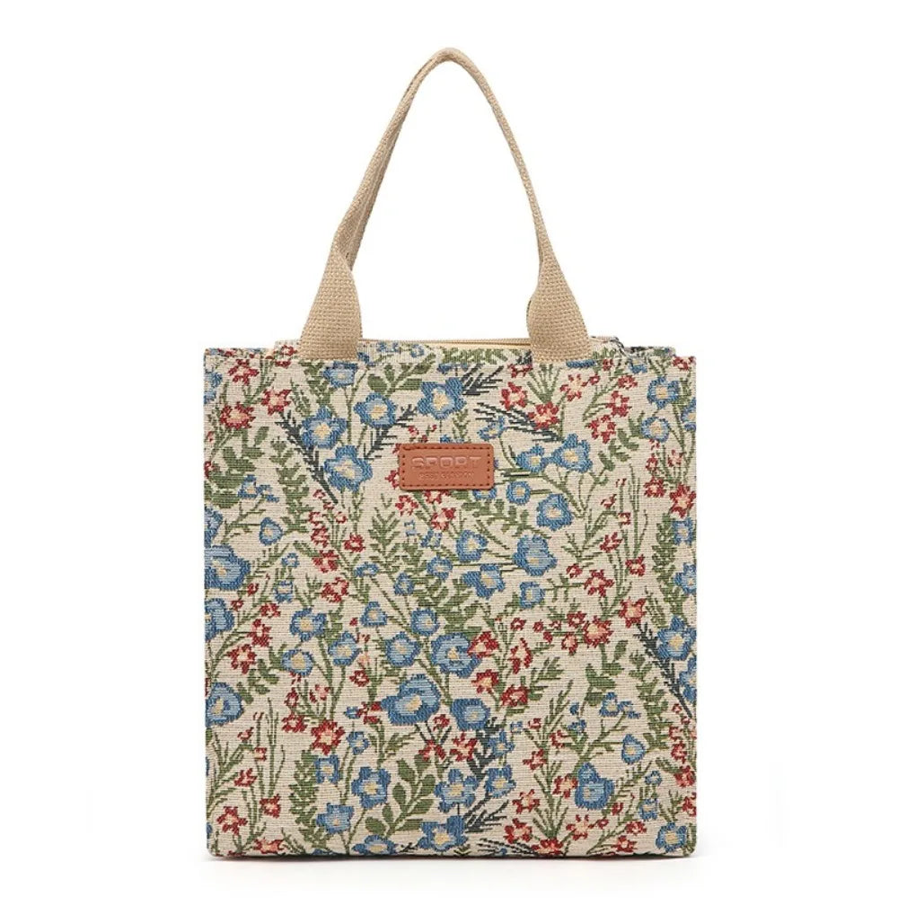 Fashion Handbag Floral Print Lunch Bag Large Capacity Thermal Thickened Thermal Insulation Bag Portable Ice Pack Women