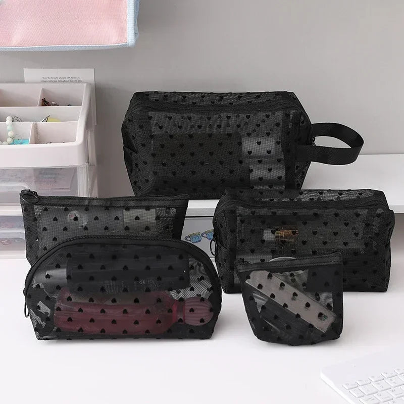 Nylon Mesh Cosmetic Bag Portable Toiletry Organizer Makeup Bags Transparent Makeup Case Women Lipstick Key Coin Purse Pouch