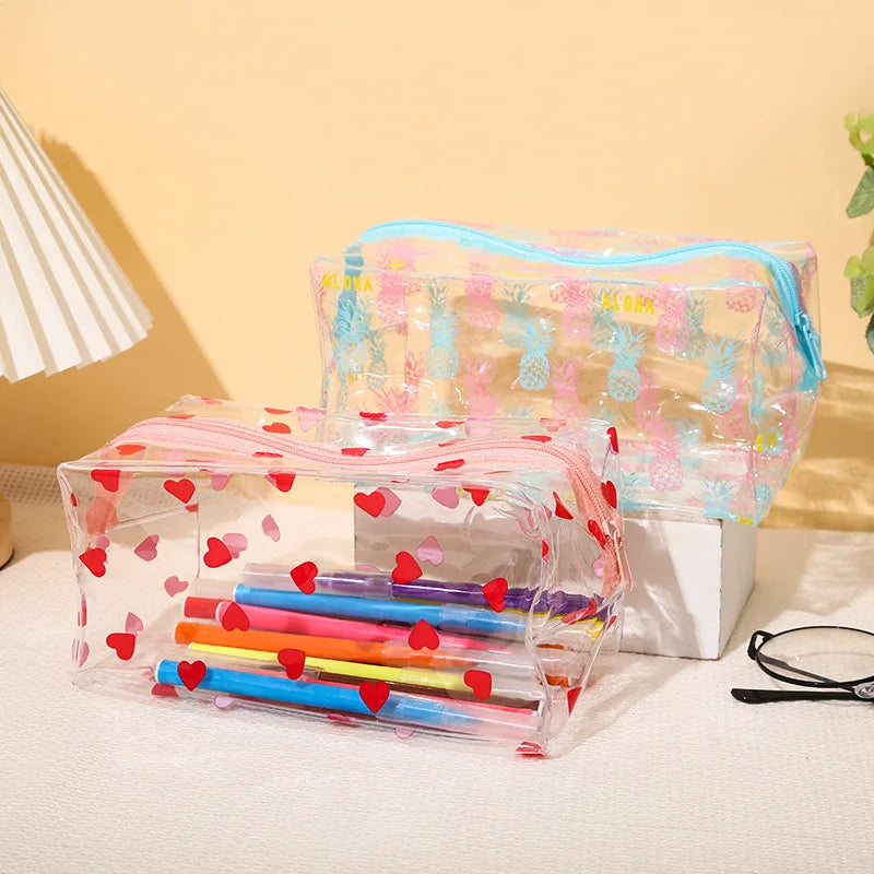 Waterproof Transparent Floral Makeup Bag Pencil Case Travel Zipper Bag