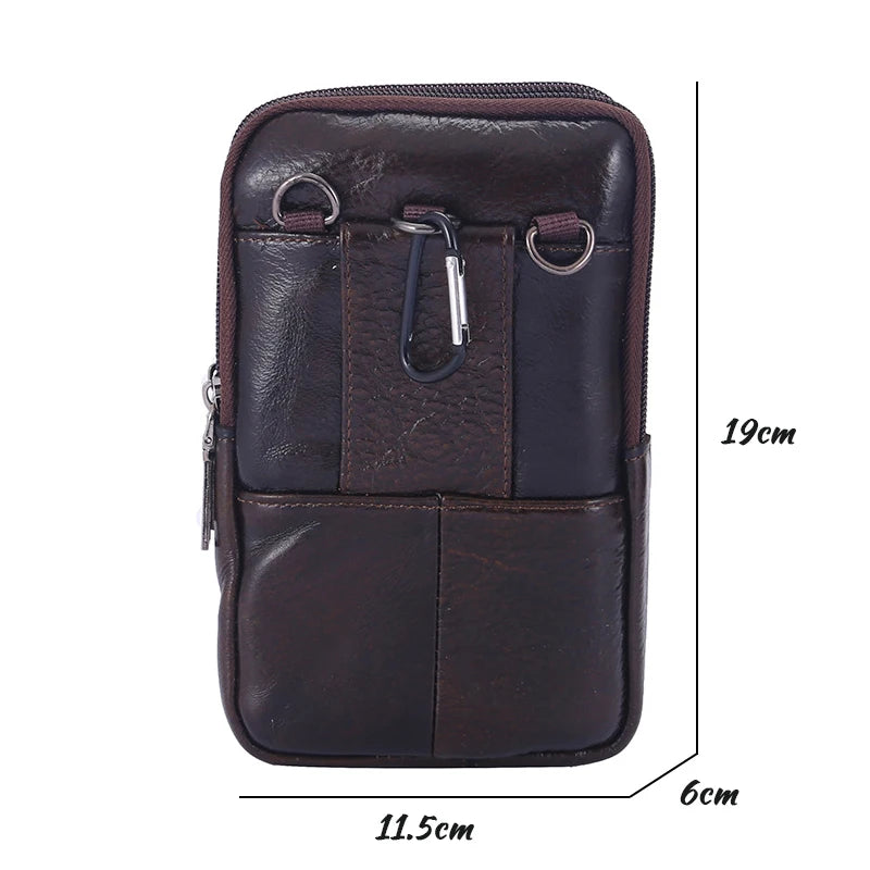 Men Leather Waist Bag Large Capacity Belt Bag Brown Shoulder Bags Crossbody Bags Multi-layer Buckle Mobile Phone Bag Bum Pouch