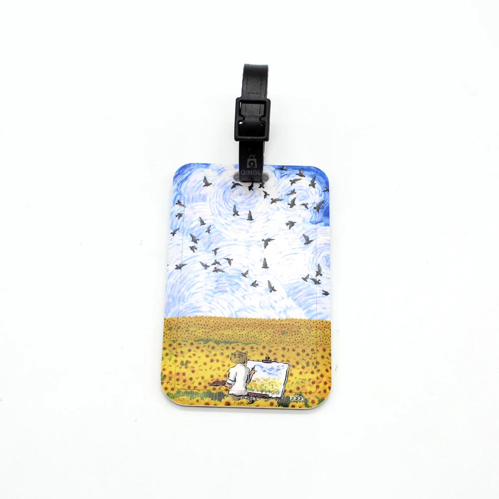 New Cartoon Van Gogh Painting Luggage Tag Creative Portable Bags Pendant Bus Card Holder Travel Accessories PVC Baggage Label