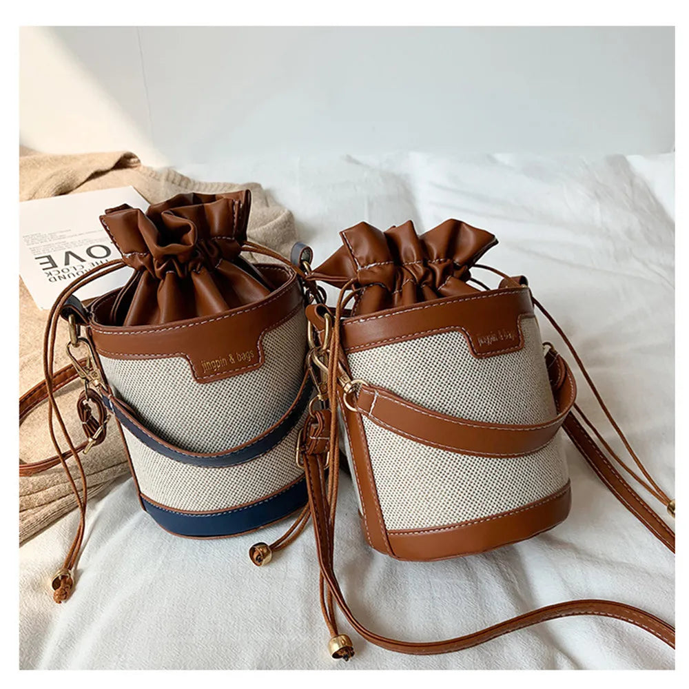 Women's PU Leather Crossbody Bucket Bag - Fashion Drawstring Shoulder Handbag for Travel & Shopping