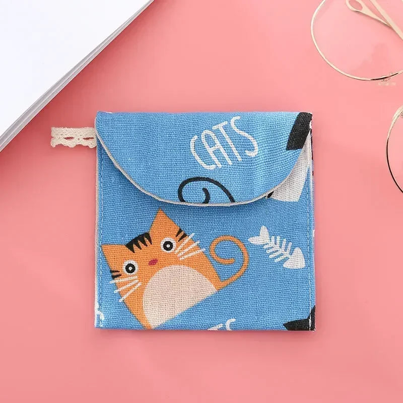 Women Cute Cartoon Mini Cosmetic Bags Lipstick Sanitary Pad Storage Bag Fashion Ladies Beauty Makeup Organizer Purses Bag Pouch