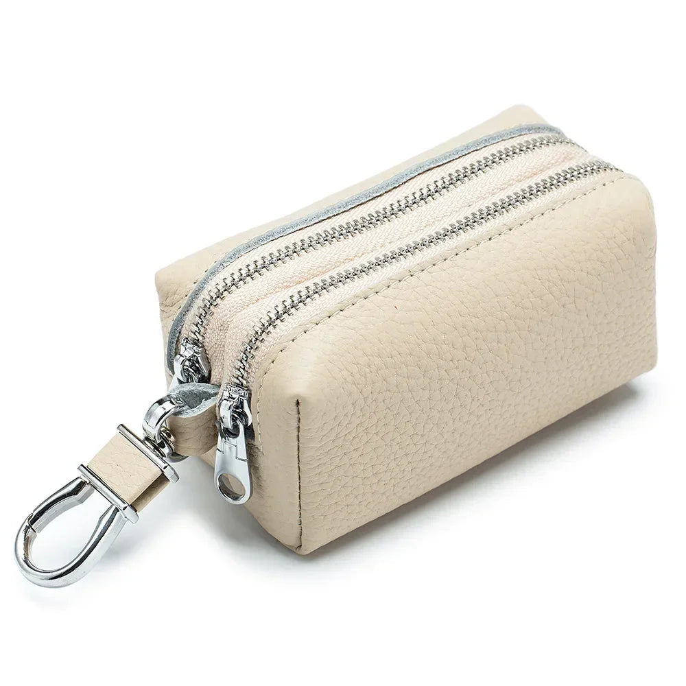 Large Capacity Key Bag Double Layer Soft High Quality Genuine Leather Male and Female Multi-function Card Bag Wallet Key Bag