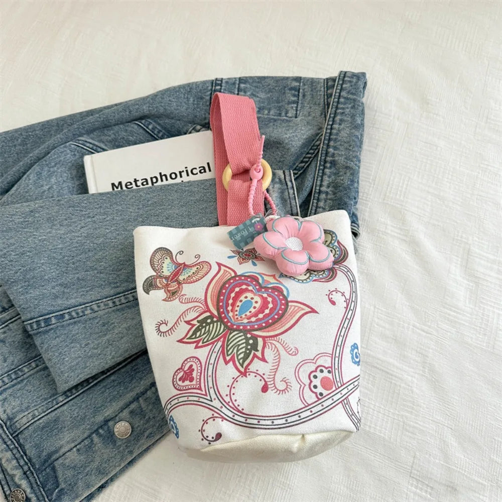 Mini Canvas Cartoon Lunch Tote Bag Snack Storage Handbag