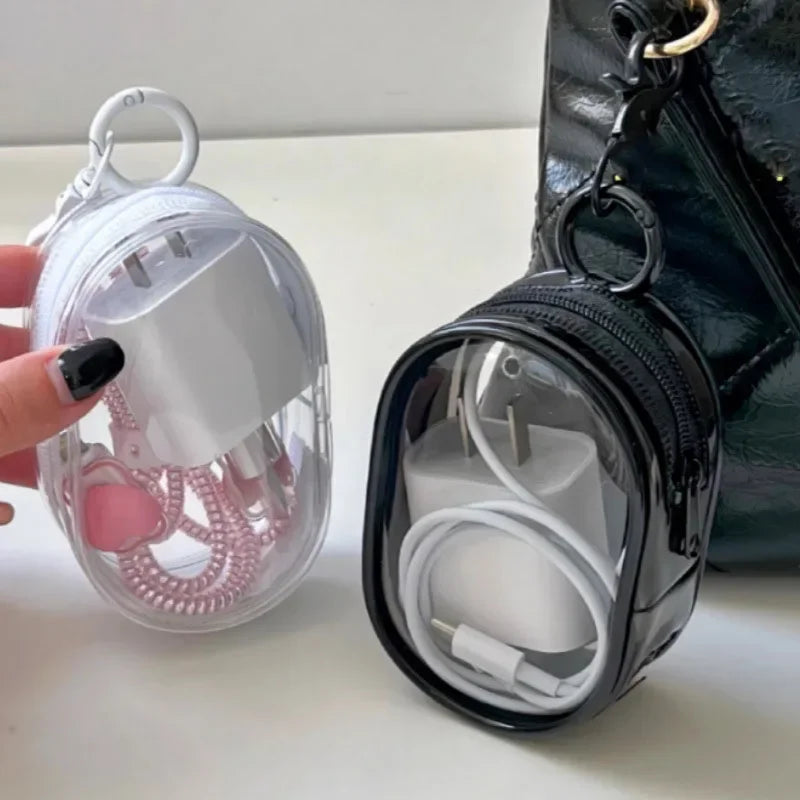 New Round Black White PVC Transparent Cosmetic Bags Jewelry Organizer Portable Data Cable Earphone Coin Lipstick Storage Pouches