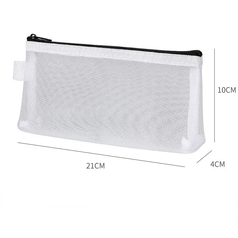 Gray Black Makeup Case Large Capacity Mesh Transparent Cosmetic Brush Bags Students Solid Color Zipper Nylon Pencil Case