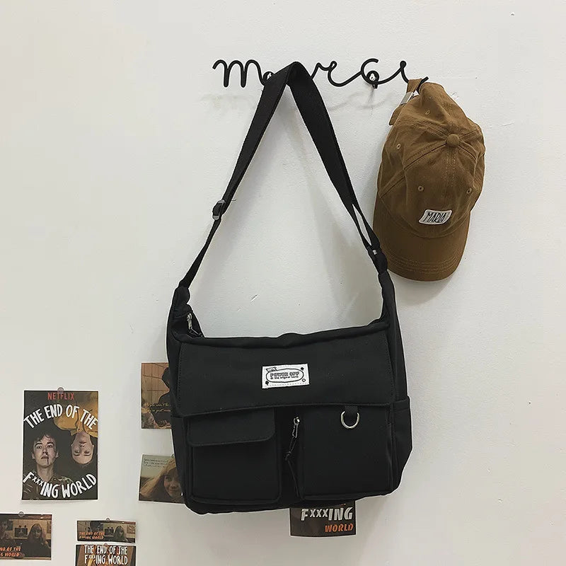 Ulzzang Nylon Multipocket Crossbody Messenger Bag for Women and Girls