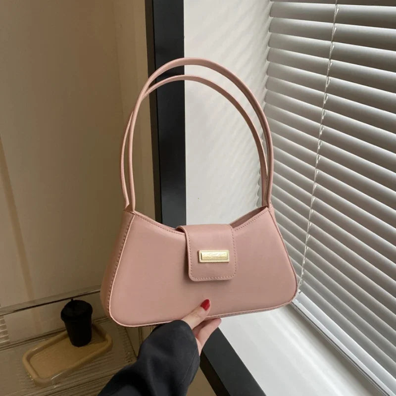 Minimalist Shoulder Bag for Women Simple Solid Color Underarm Bag Women's Buckle Handbag and Purse Fashion Small Top-handle Bags