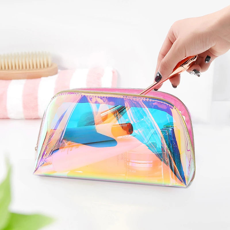 1pcs Korean Laser TPU Cute Makeup Bag Travel Cosmetic Organizer Transparent Waterproof Wash Bag Change Lipstick Storage Bag