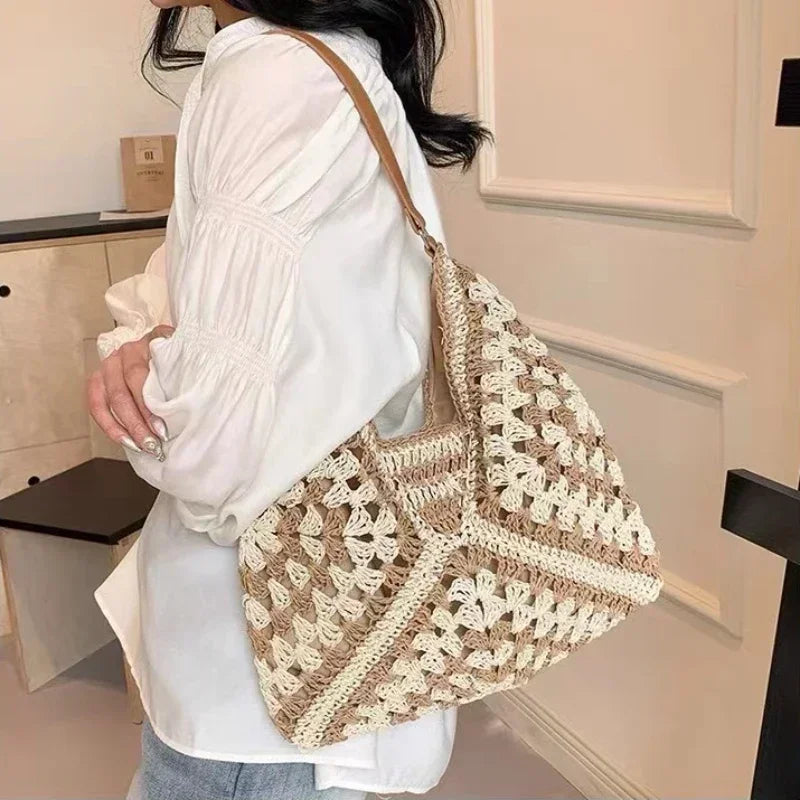 Women’s Woven Clutch Tote Bag - Large Summer Beach Shoulder Handbag