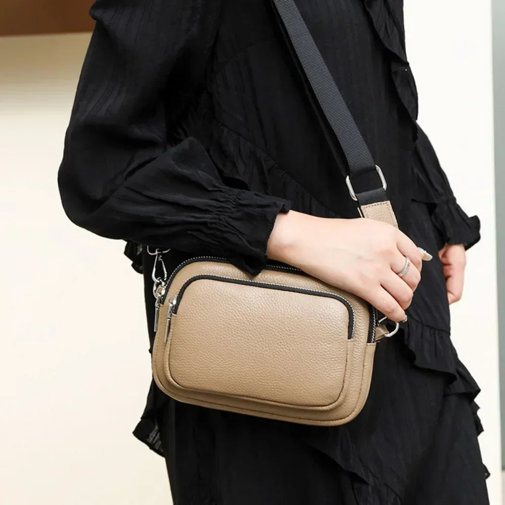 100% Genuine Leather Shoulder Bag For Women Rectangle Bags Crossbody Luxury Designer Handbag Female Solid Color Messenger 2025