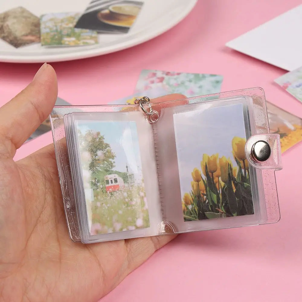 New PVC Mini Photo Albums Pockets Portable 2 Inch Photos Cards Holder Key Chain Receipt Holder Stationery