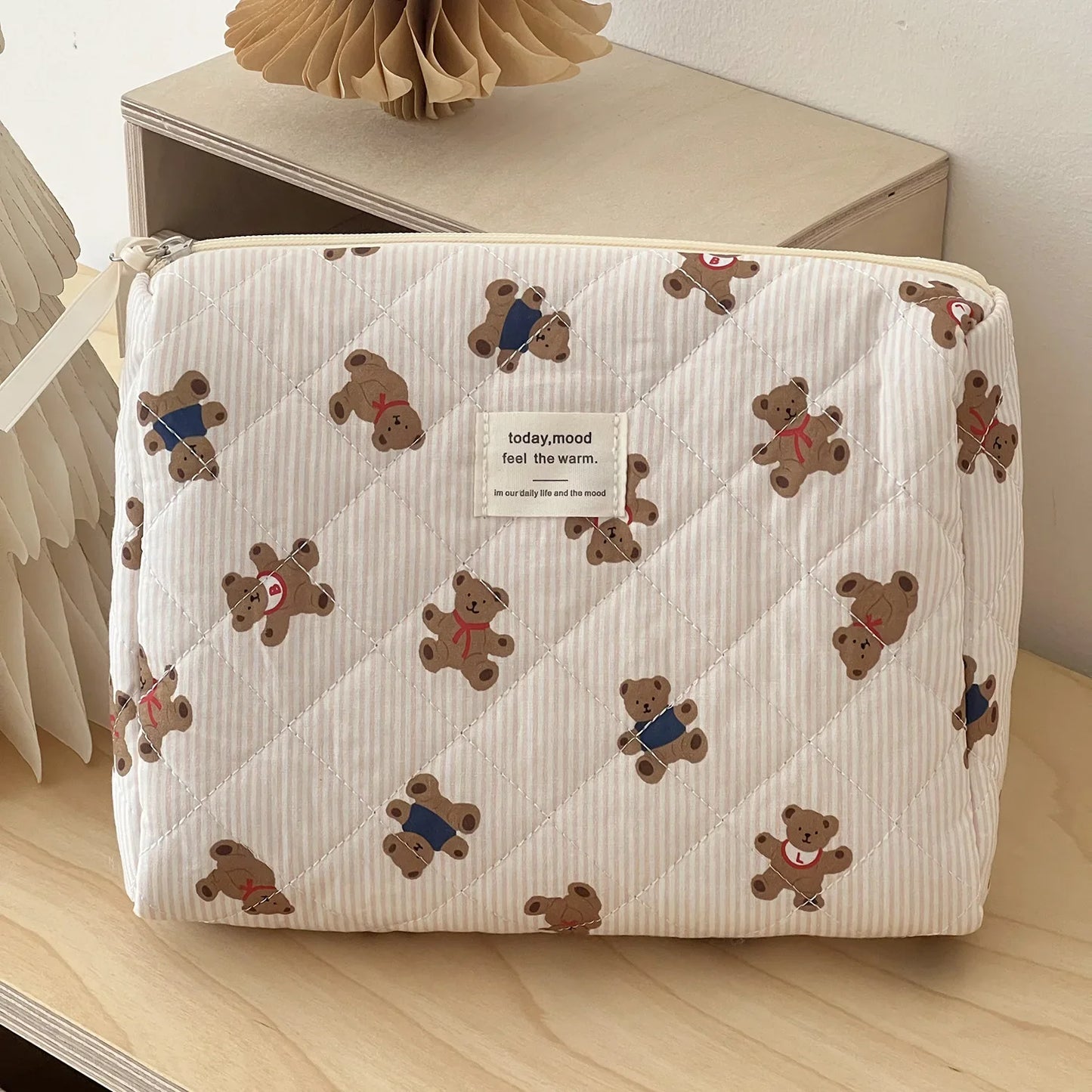 Cute Small Bear Cotton Makeup Bag Women Zipper Cosmetic Organizer Female Cloth Handbag Portable Toiletry Case for Girls