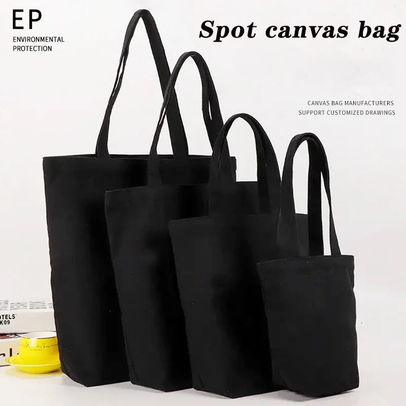 Black Canvas Shoulder Bag - Large Capacity Casual Tote